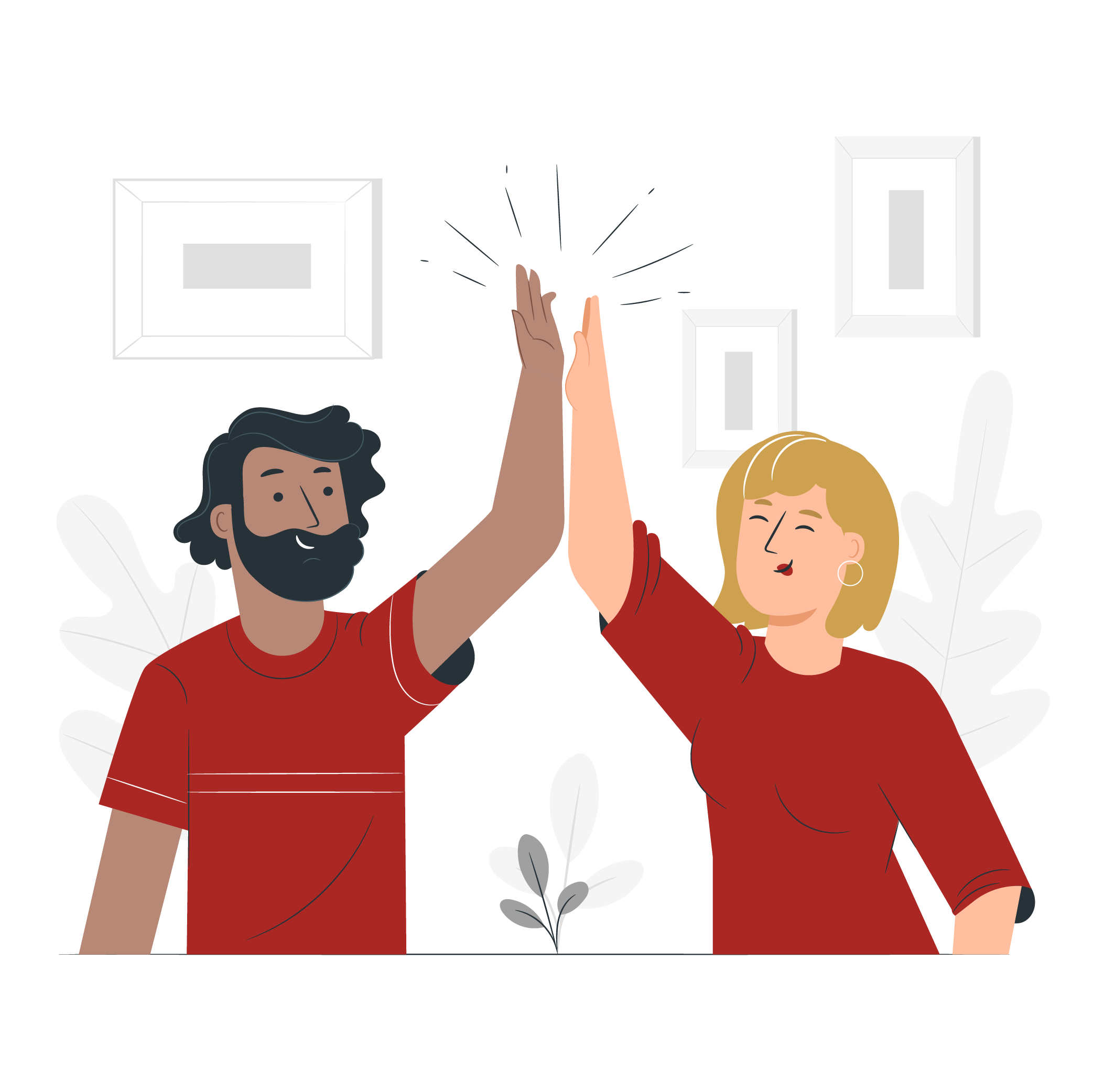 Illustration of a woman and man high-fiving with happy faces.